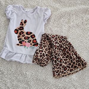 Cute Bunny Top and Leopard Pants Set